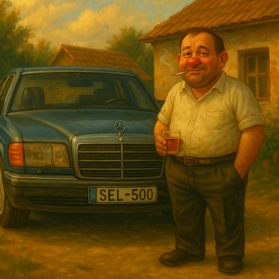 Meta Title: BOOZY#SEL500 – Boozy Uncle NFT with V126 SEL-500 and V8 Power  Meta Description: BOOZY#SEL500 features Boozy Uncle standing proudly beside a V126 Mercedes SEL-500 with a 